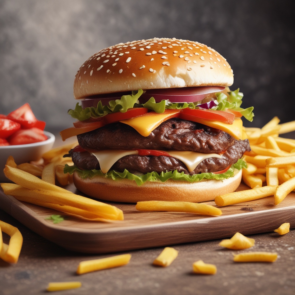 Juicy cheeseburger with fries